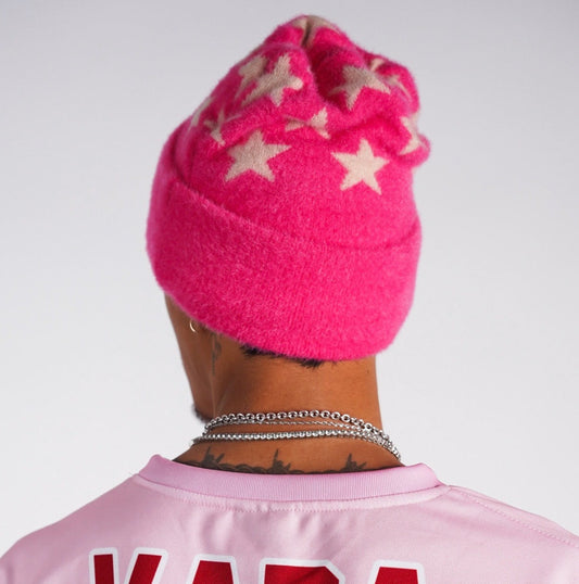 Fluffy Pink Star Beanie