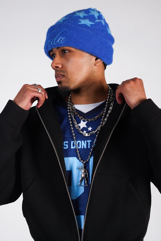 Fluffy Blue Star Beanie