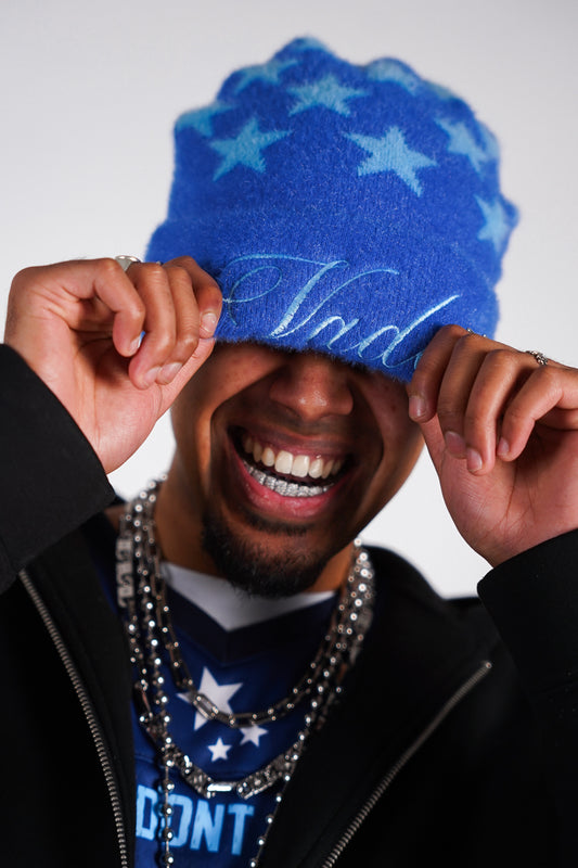 Fluffy Blue Star Beanie
