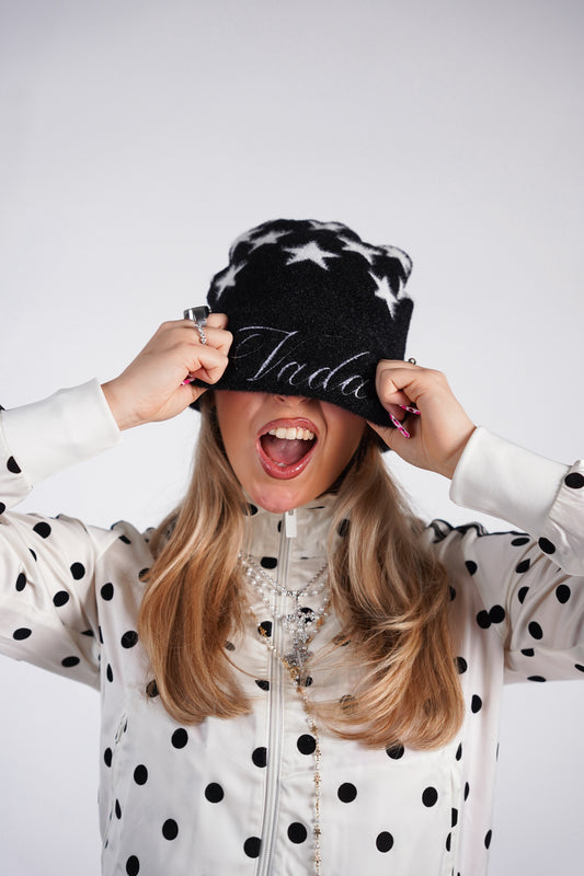 Fluffy Black Star Beanie