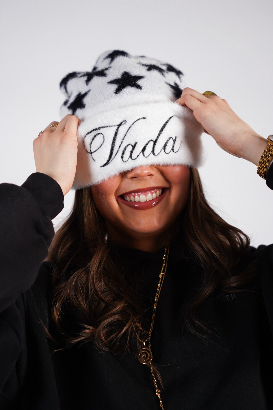 Fluffy White Star Beanie